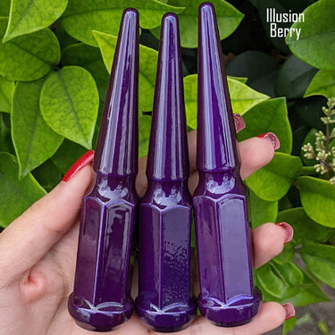 24 pc 14x1.5 illusion berry spike lug nuts 4.5" tall powder coated durable coating prismatic powder coating