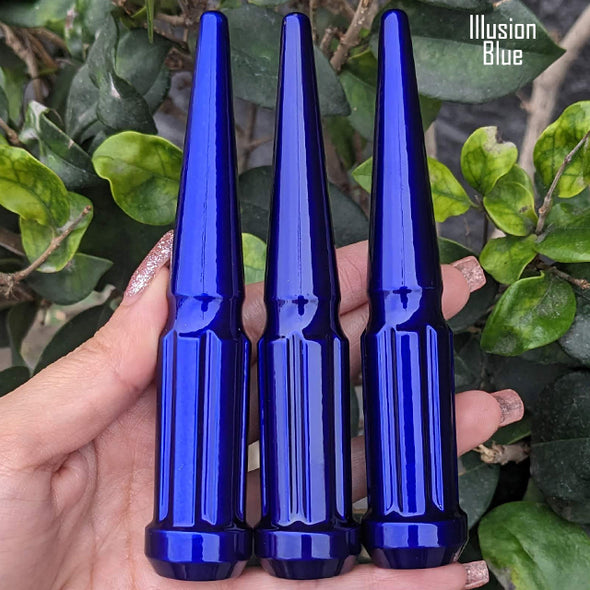 20 Pc 1/2-20 7-Spline Spike Lug Nuts 4.5" Tall - Powder Coated + Key Socket