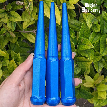 20 pc 12x1.5 illusion blue berry spike lug nuts 6 inch xl tall powder coated durable coating prismatic powder coating