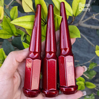 24 pc 14x1.5 illusion cherry spike lug nuts 4.5" tall powder coated durable coating prismatic powder coating