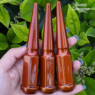 1 pc 1/2-20 illusion cinnamon spike lug nuts 4.5" tall powder coated durable coating prismatic powder coating