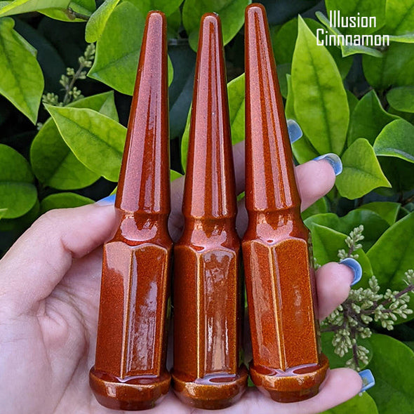 24 pc 1/2-20 illusion cinnamon spike lug nuts 4.5" tall powder coated durable coating prismatic powder coating