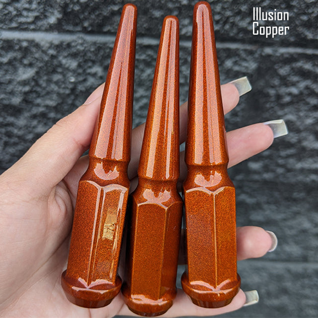 1 pc 14x2 illusion copper spike lug nuts 4.5" tall powder coated durable coating prismatic powder coating