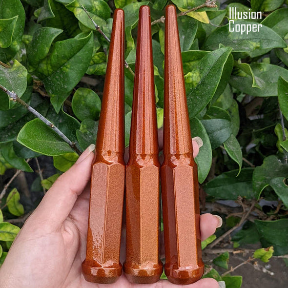 1 pc 12x1.25 illusion copper spike lug nuts 6 inch xl tall powder coated durable coating prismatic powder coating