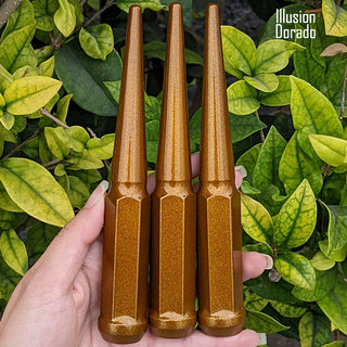 20 pc 12x1.5 illusion dorado spike lug nuts 6 inch xl tall powder coated durable coating prismatic powder coating