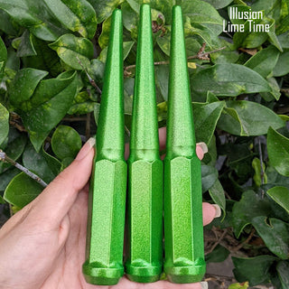 20 pc 12x1.5 illusion lime time spike lug nuts 6 inch xl tall powder coated durable coating prismatic powder coating