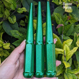 1 pc 12x1.25 illusion money spike lug nuts 6 inch xl tall powder coated durable coating prismatic powder coating