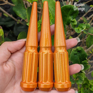 1 pc 1/2-20 illusion orange spike spline lug nuts 4.5" tall powder coated durable coating prismatic powder coating