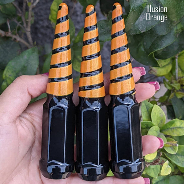 32 Pc 9/16-18 Black Widow Spike Lug Nuts 4.5" Tall - Powder Coated + Key Socket