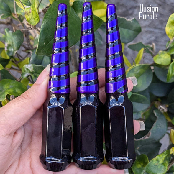 32 Pc 9/16-18 Black Widow Spike Lug Nuts 4.5" Tall - Powder Coated + Key Socket