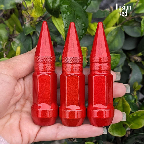 16 Pc 12x1.25 Short Spike Lug Nuts 3" Tall - Powder Coated - Various Colors