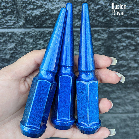 1 pc 12x1.5 illusion royal spike lug nuts 4.5" tall powder coated durable coating prismatic powder coating