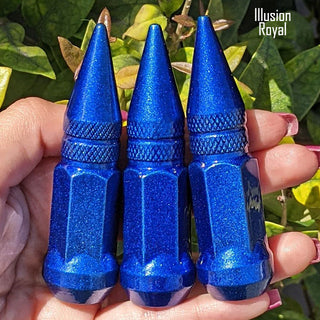 1 pc 14x1.5 illusion royal short spike lug nuts prismatic powder coating