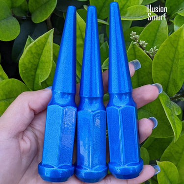 32 pc 14x1.5 illusion sour apple spike lug nuts 4.5" tall powder coated durable coating prismatic powder coating