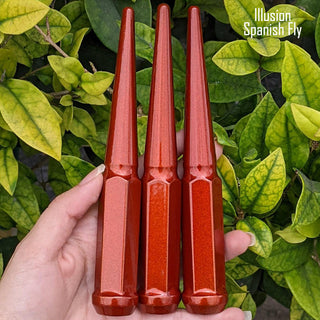 1 pc 12x1.25 illusion spanish fly spike lug nuts 6 inch xl tall powder coated durable coating prismatic powder coating