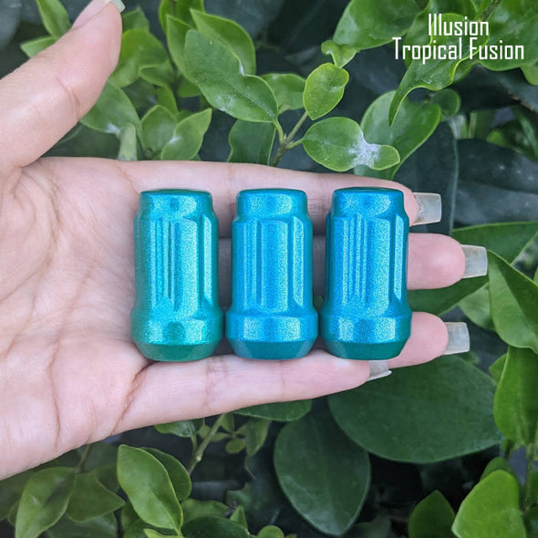 16 Pc 12x1.25 6-Spline Lug Nuts 1.36" Tall - Powder Coated + 2 Key Sockets
