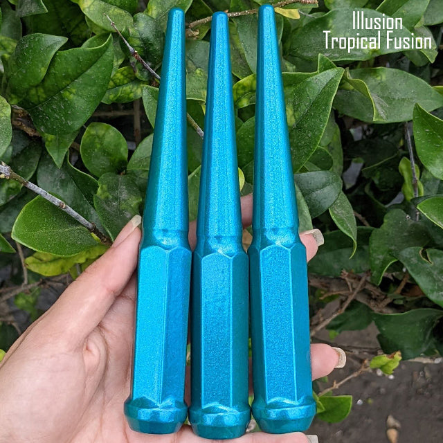 1 pc 12x1.25 illusion tropical fusion spike lug nuts 6 inch xl tall powder coated durable coating prismatic powder coating