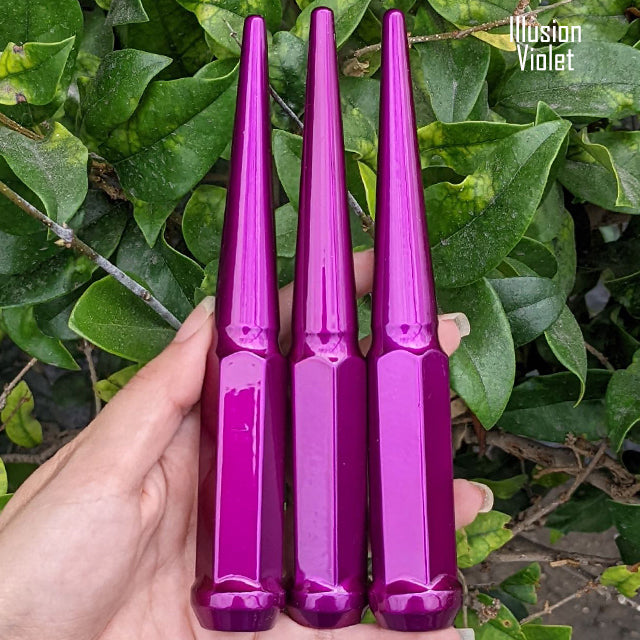 20 pc 12x1.5 illusion violet spike lug nuts 6 inch xl tall powder coated durable coating prismatic powder coating