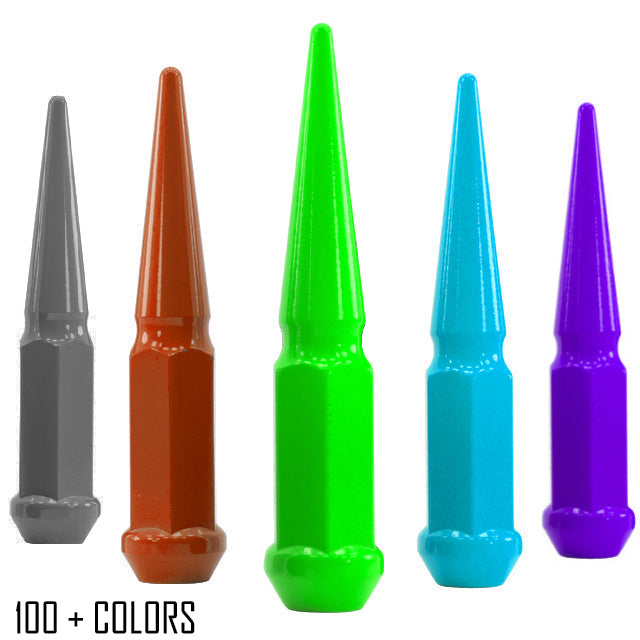 32 RED 14x1.5 SPIKE SOLID STEEL LUG NUTS 4.5 TALL + SAFETY KEY | RAM 32 RED 14x1.5 SPIKE SOLID STEEL LUG NUTS 4.5 TALL + SAFETY KEY | RAM