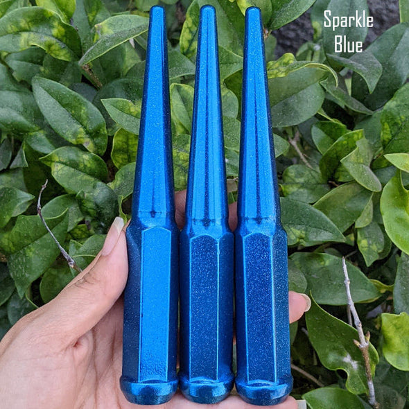 1 pc 12x1.25 sparkle blue spike lug nuts 6 inch xl tall powder coated durable coating prismatic chameleon sparkle powder coating