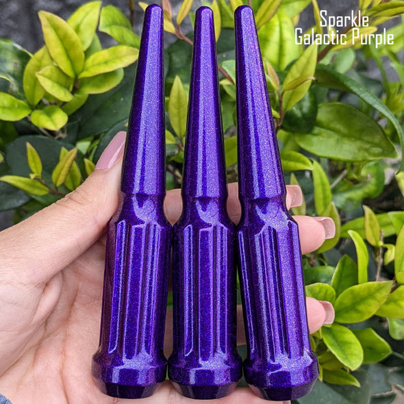 24 Pc 14x2 7-Spline Spike Lug Nuts 4.5" Tall - Powder Coated + Key Socket