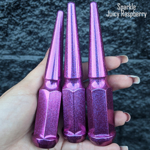 20 pc 1/2-20 sparkle juicy raspberry spike lug nuts 4.5" tall powder coated durable coating