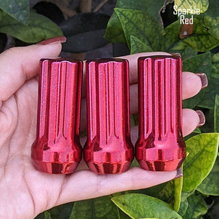 24 pc 1/2-20 sparkle red 7 Spline Duplex security lug nuts 2" Tall For Aftermarket Wheels powder coated durable coating prismatic chameleon sparkle powder coating