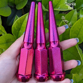 1 pc 9/16-18 sparkle red spike lug nuts 4.5" tall powder coated durable coating