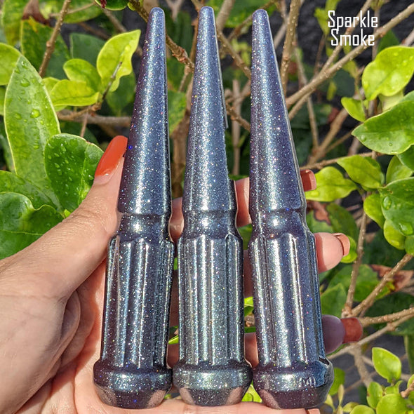 16 Pc 12x1.5 7-Spline Spike Lug Nuts 4.5" Tall - Powder Coated + Key Socket