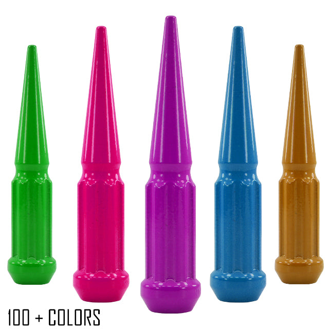 1 pc 1/2-20 custom color spike spline lug nuts 4.5" tall powder coated durable coating prismatic powder