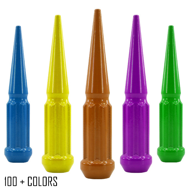1 pc 14x2 custom color spike spline lug nuts 4.5" tall powder coated durable coating prismatic powder