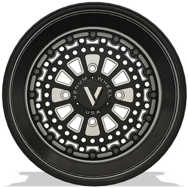 venum wheel V7 front view black milled forged billet utv wheels for off road side x side 4x110 4x137 4x156