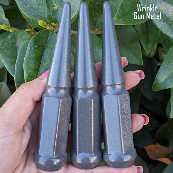 16 pc 12x1.25 wrinkle gun metal spike lug nuts 4.5" tall powder coated durable coating