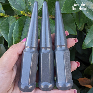 1 pc 12x1.25 wrinkle gun metal spike lug nuts 4.5" tall powder coated durable coating