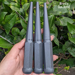 1 pc 12x1.25 wrinkle gun metal spike lug nuts 6 inch xl tall powder coated durable coating prismatic powder coating