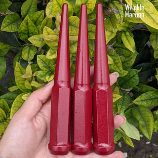 20 pc 12x1.5 wrinkle maroon spike lug nuts 6 inch xl tall powder coated durable coating prismatic powder coating