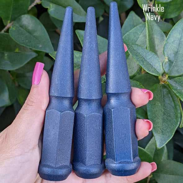 32 pc 9/16-18 wrinkle navy blue spike lug nuts 4.5" tall powder coated durable coating