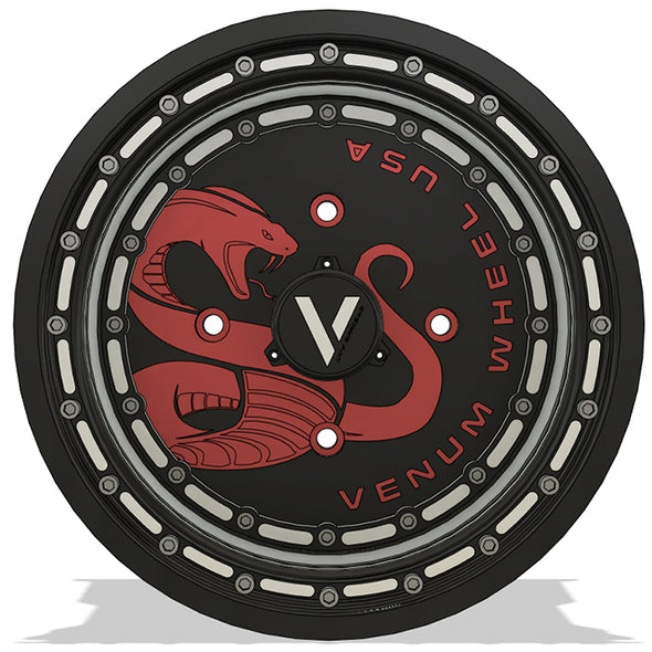 venum wheel v12 beadlock wheel with snake engraved front view billet custom engraving red powder coat for can am polaris rzr yamaha talon teryX off road rims 15 inch