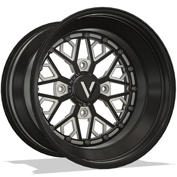 venum wheel v8 custom forged utv wheels black milled side view for can am x3 polaris rzr ranger general yamaha yxz 1000 billet offroad rims forged